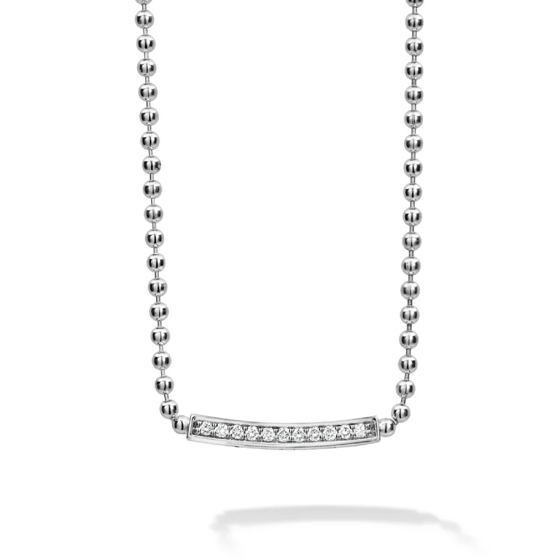 Silver necklace for women-Caviar Spark Small Station Diamond Beaded Necklace