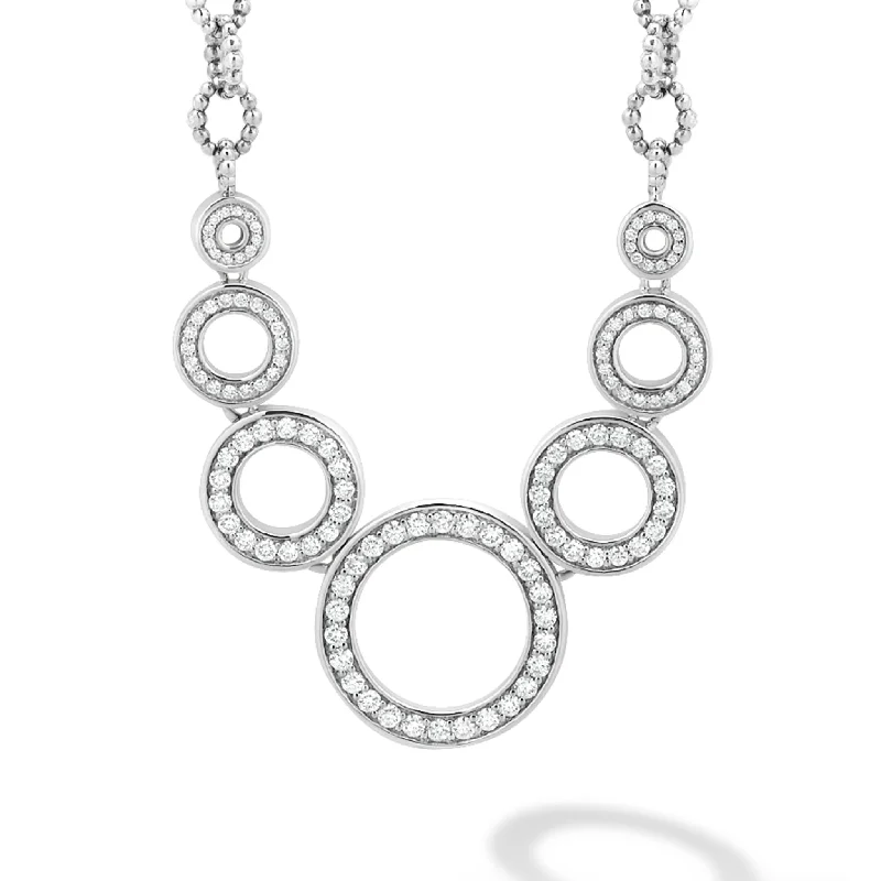 Bold statement necklace for women-Caviar Spark Seven Circle Diamond Link Necklace