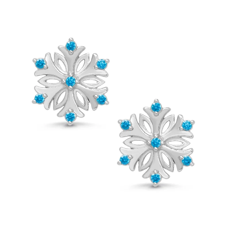 Large hoop earrings for women-Blue CZ Snowflake Earrings in Sterling Silver