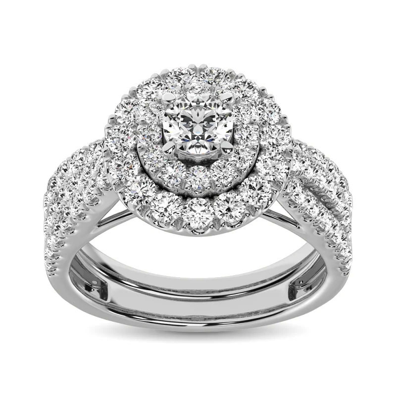 Gold vintage engagement ring for women-Diamond 2 Ct.Tw. Double Halo Bridal Ring in 10K White Gold