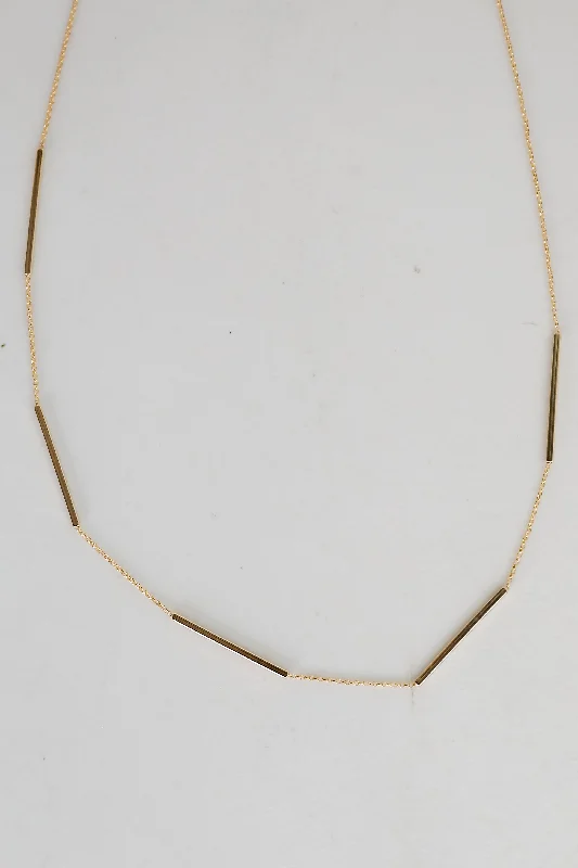 Heart-shaped necklace for women-Andrea Gold Bar Chain Necklace