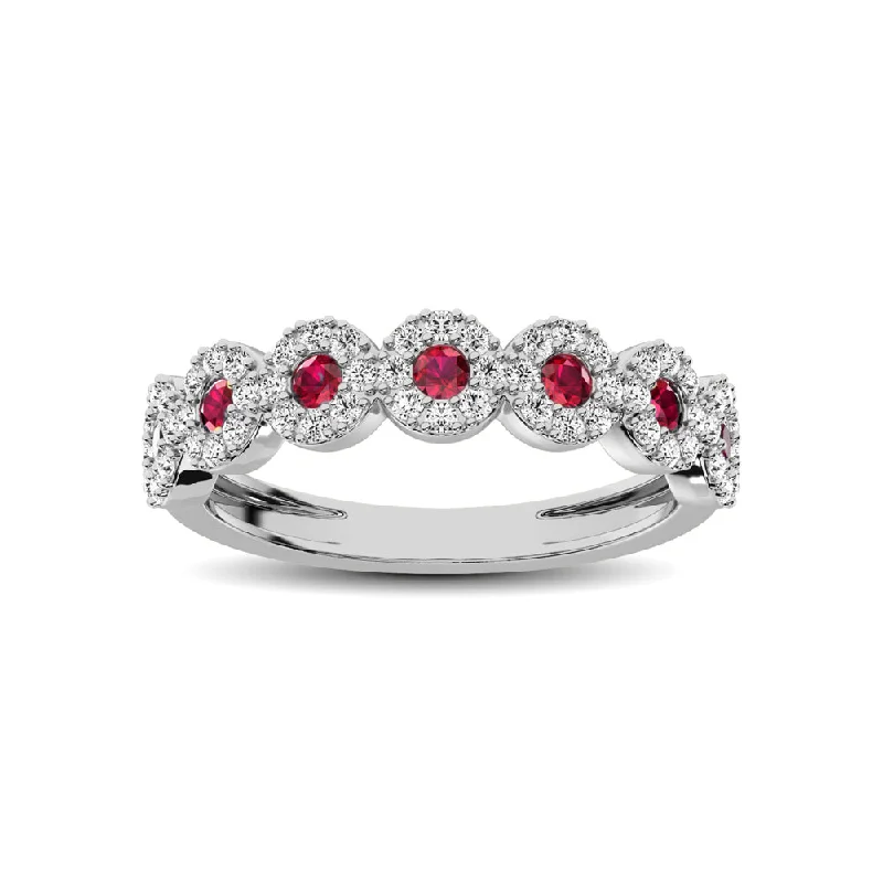 Vintage engagement ring for women-14K White Gold 5/8 Ct.Tw. Diamond & Ruby Stackable Band