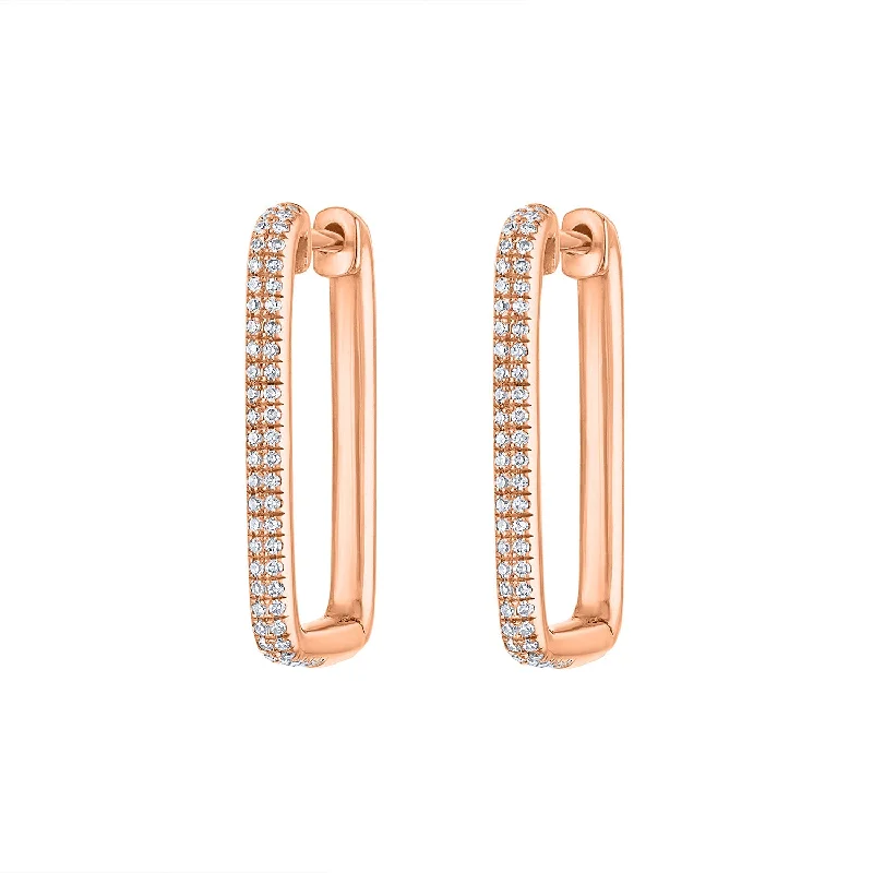 Silver hoop earrings for women-14KT GOLD PAVE DIAMOND MEDIUM RECTANGLE HOOP