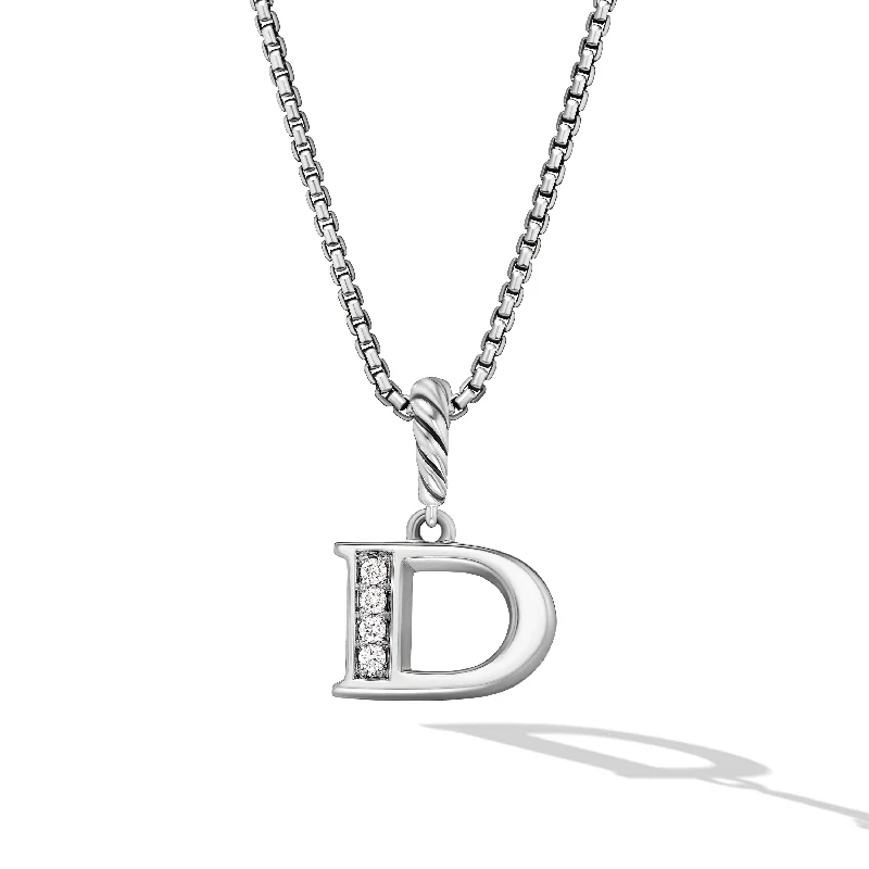 Customizable necklace for women-Pavé Initial Pendant Necklace in Sterling Silver with Diamond D