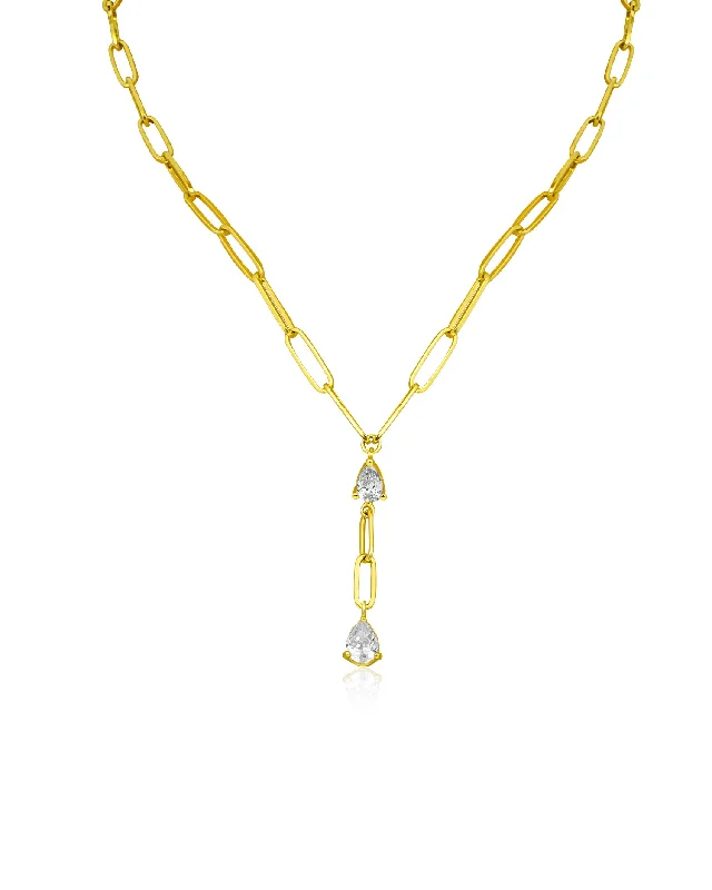 Diamond pendant necklace for women-Chain and CZ Y-Necklace