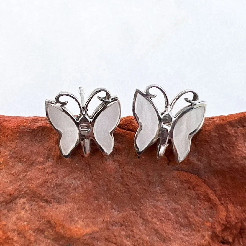 Custom hoop earrings for women-Mother-of-Pearl Butterfly Studs - Sterling Silver, Indonesia