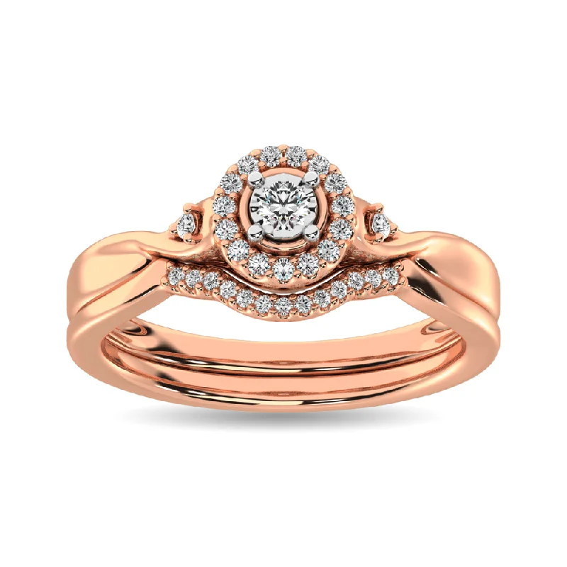 Engagement ring with a large diamond for women-Diamond Bridal Ring 1/6 ct tw in Round-cut 10K Rose Gold