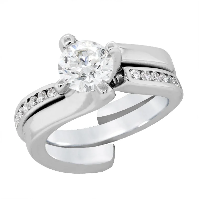 Solitaire engagement ring for women-WHITE GOLD BYPASS STYLE DIAMOND BRIDAL SET, 1.26 CT TW