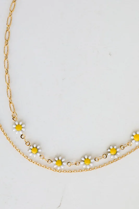 Beaded necklace for women-FINAL SALE - Bridget Gold Flower Charm Layered Necklace