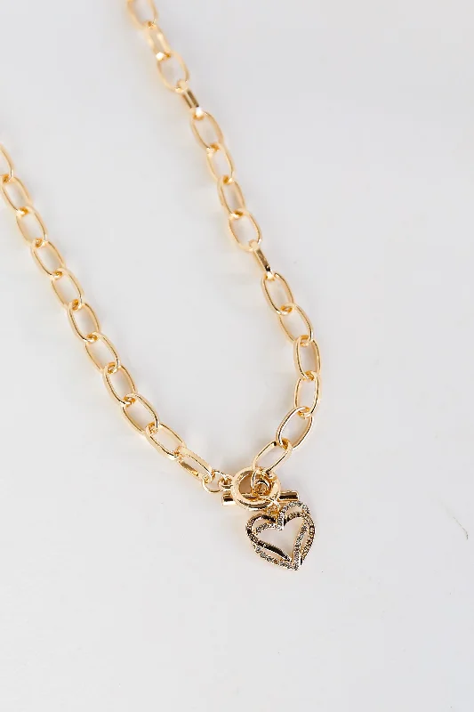 Stylish gold necklace for women-FINAL SALE - Alissa Gold Heart Charm Chain Necklace