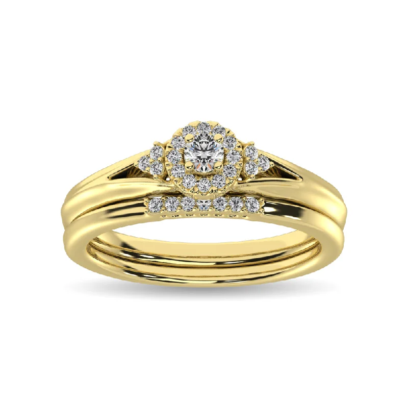 Cluster engagement ring for women-Diamond Bridal Ring 1/4 ct tw in Round-cut 10K Yellow Gold