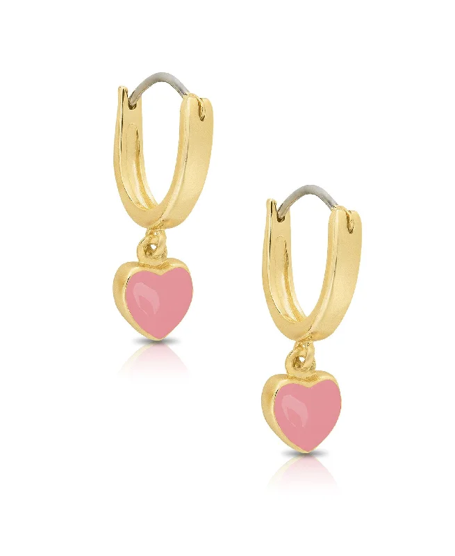 Gold dangle earrings for women-Heart Drop Earrings