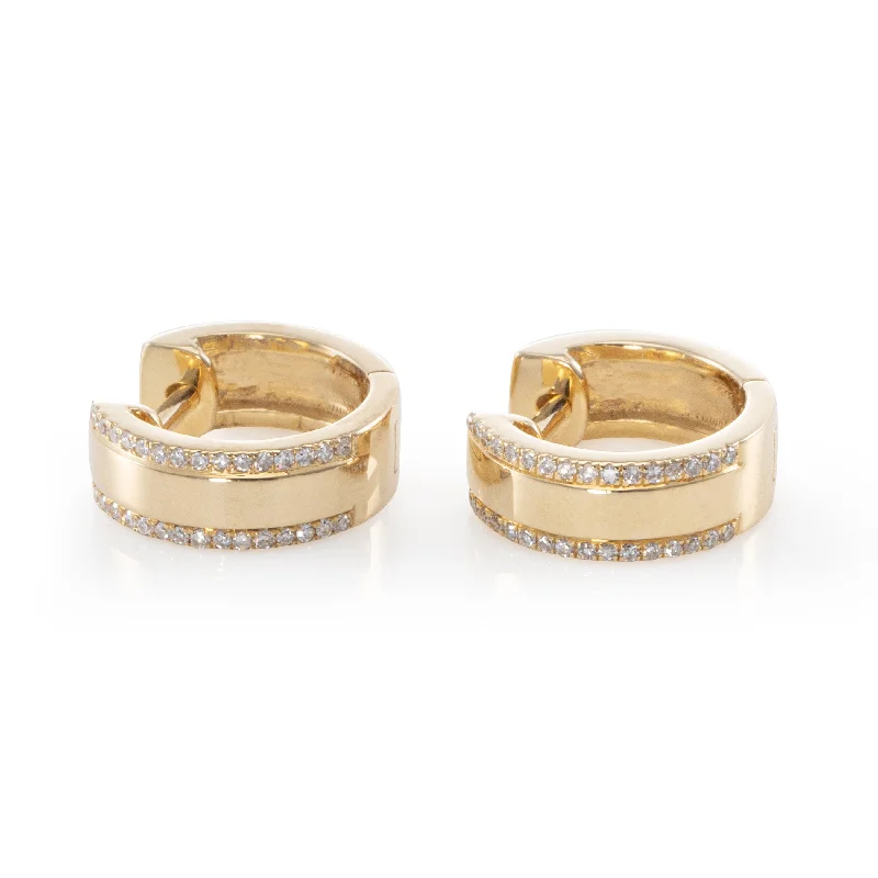 Chunky earrings for women-Petite Thick Solid Gold Huggies with Pave Trim