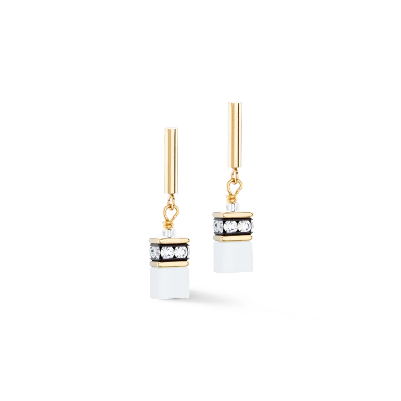 Beautiful earrings for women-GeoCUBE® Iconic Layer earrings gold-white