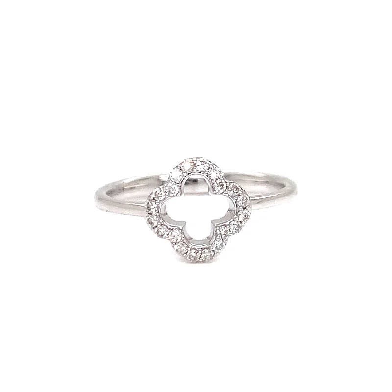 Vintage-style engagement ring for women-14K White Gold with Diamonds Clover Ring