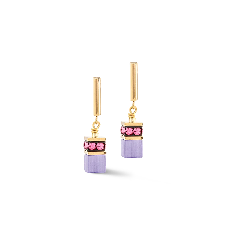 Swarovski earrings for women-GeoCUBE® Iconic Layer earrings gold-rainbow