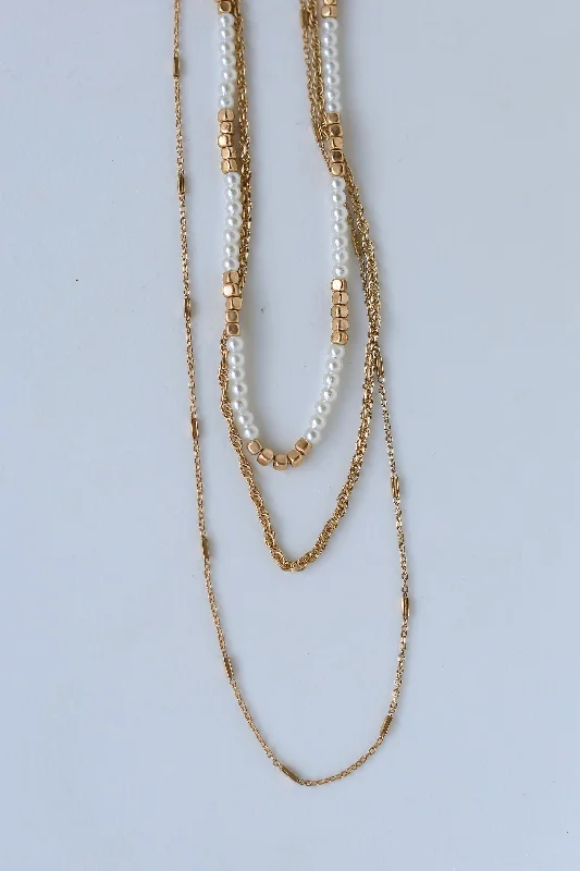 Diamond heart necklace for women-FINAL SALE - Gianna Gold Beaded Layered Necklace