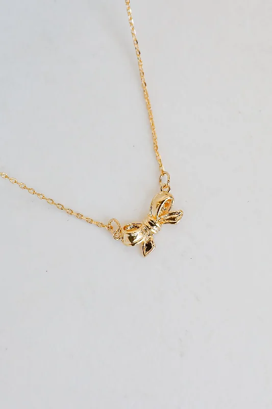 Gold heart necklace for women-Brooke Gold Bow Charm Necklace