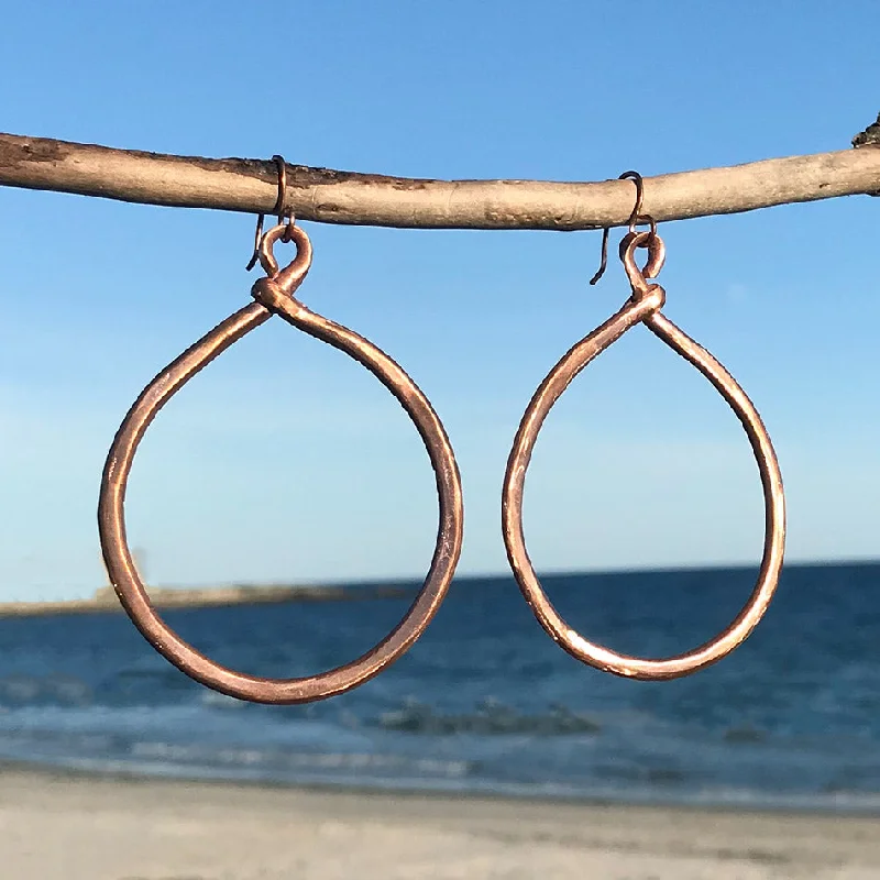 Custom gold earrings for women-Hammered Copper Hoops, Peru