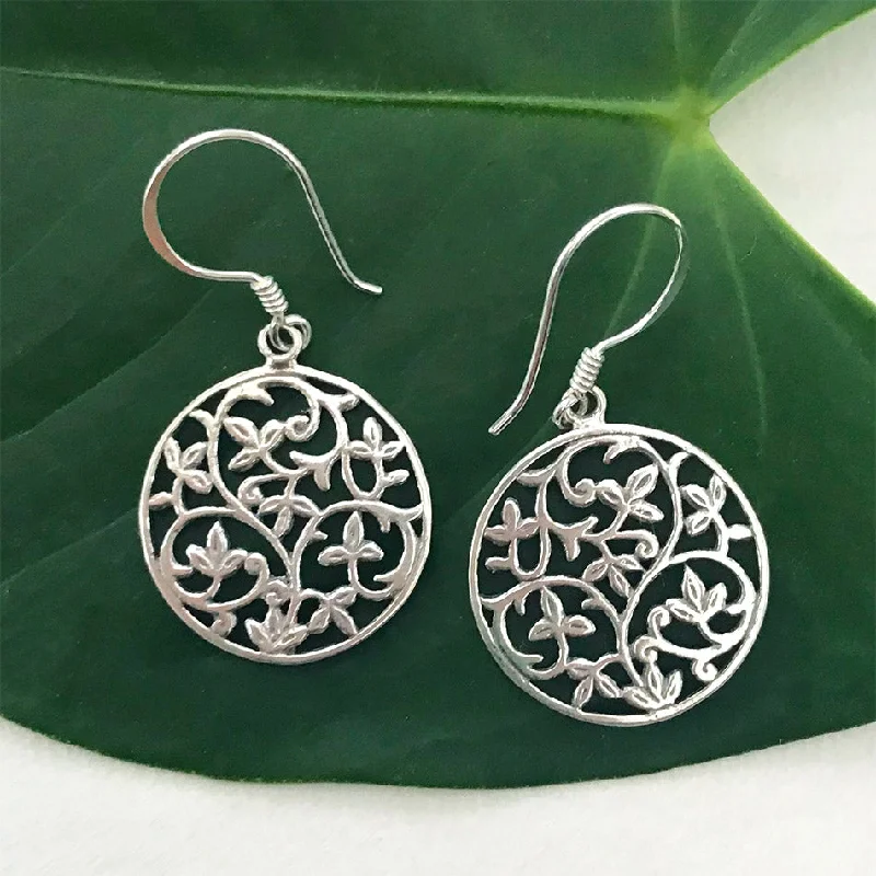 Personalized hoop earrings for women-Flowering Vines Earrings - Sterling Silver, Indonesia