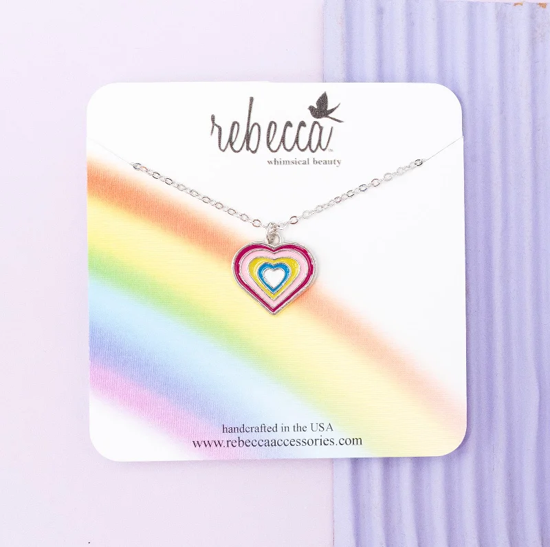 Delicate necklace for women-Rainbow Heart Enamel Charm Childrens Necklace