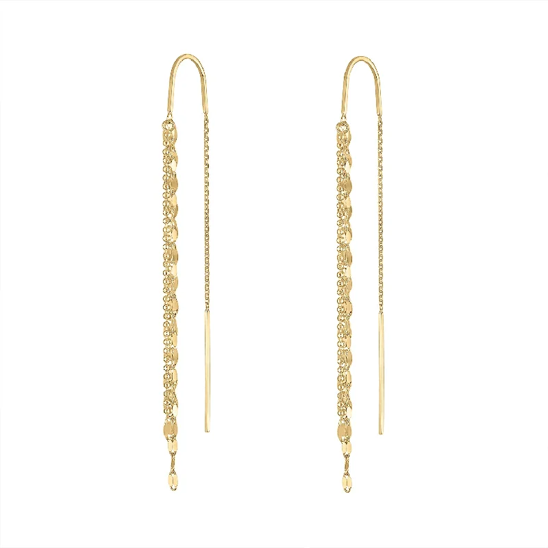 Swarovski crystal earrings for women-14KT GOLD MIXED CHAIN THREADER EARRING