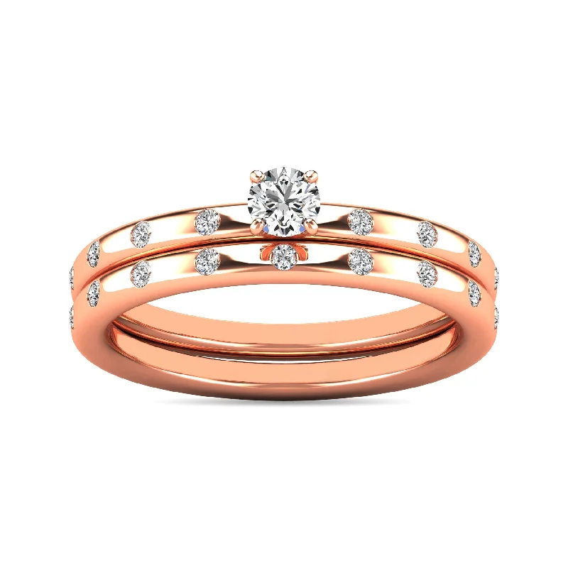 Gold engagement ring for women-Diamond 1/3 ct tw Bridal Ring in 10K Rose Gold