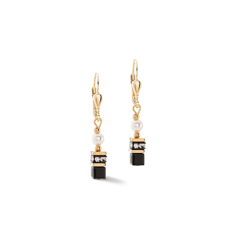 Stud earrings for women-Sparkling Princess earrings gold-black