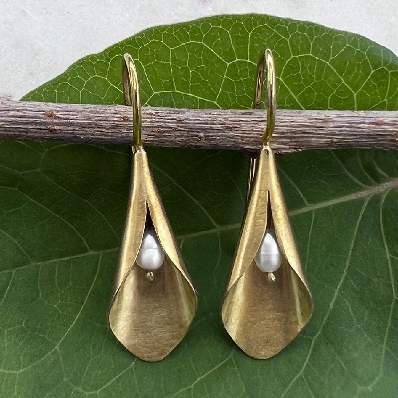 Sterling silver earrings for women-Sacred Lily Earrings - Brass, Indonesia