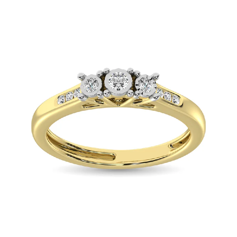 Custom birthstone engagement ring for women-10K Yellow Gold 1/6 Ct.Tw.Diamond Three Stone Ring