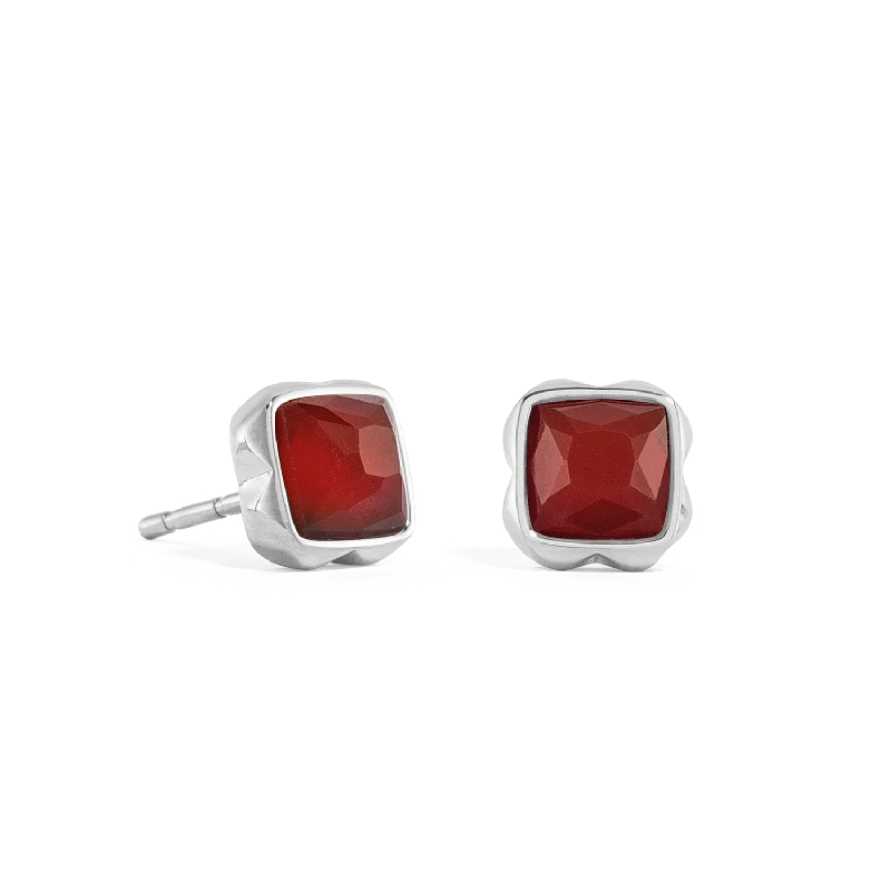 Adjustable earrings for women-Birthstone January Earrings Red Agate Silver