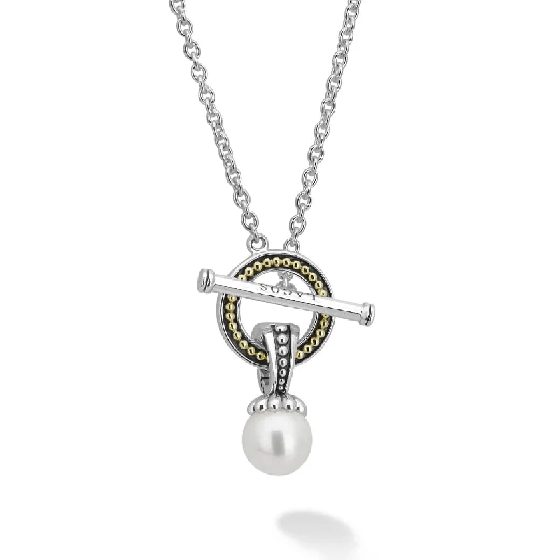 Pearl necklace for women-Luna Pearl Toggle Pendant Necklace