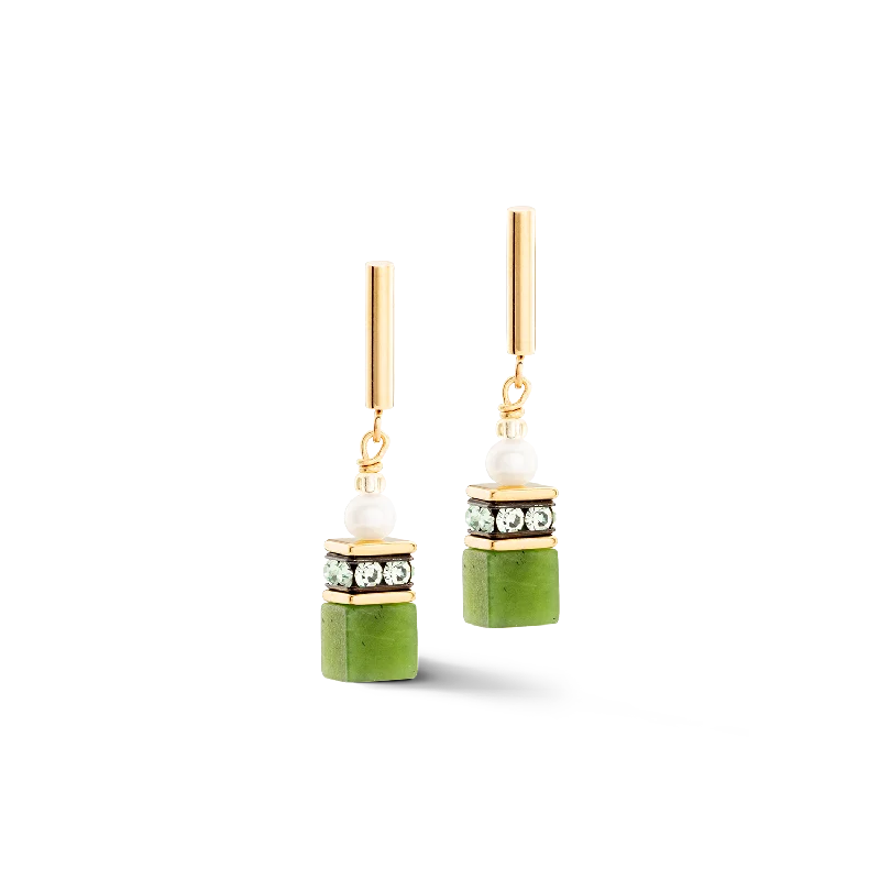 Gold earrings for women-Earrings GeoCUBE® Fusion Precious Pearl Mix gold-green