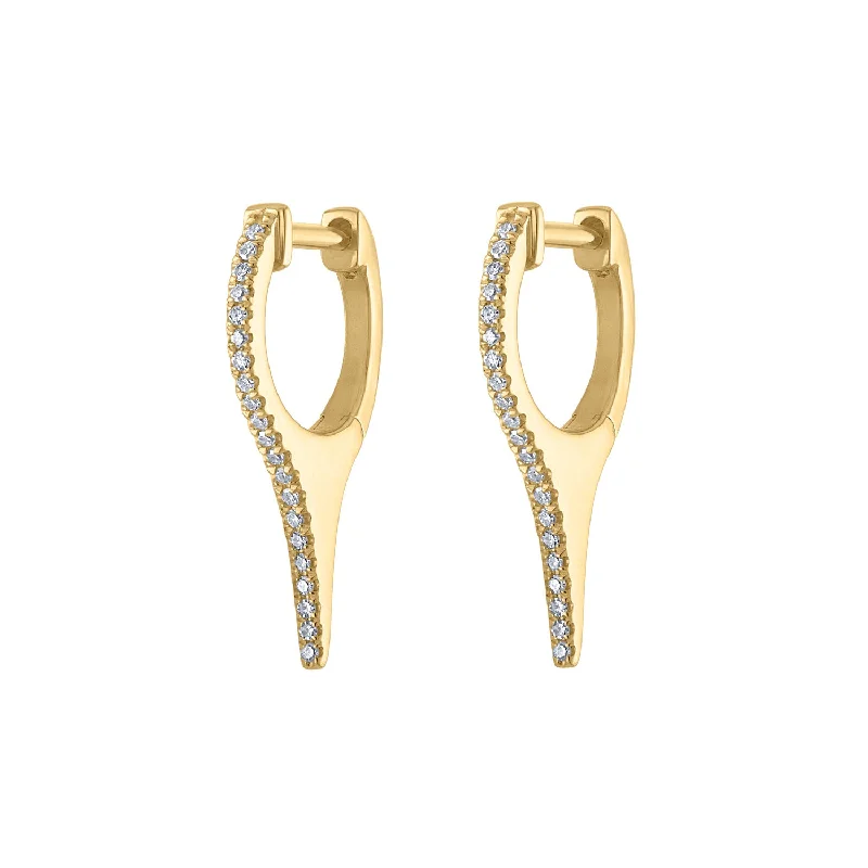 Fashion earrings for women-14KT GOLD DIAMOND MEDIUM SPIKE HUGGIE EARRING