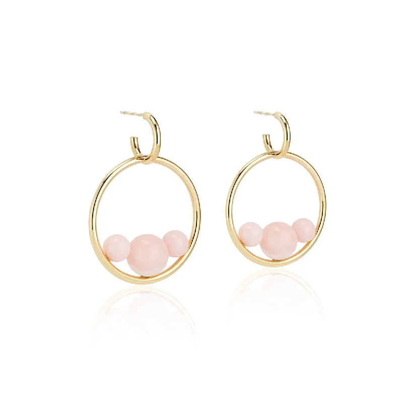 Round gold earrings for women-Triple Pink Opal Hoops