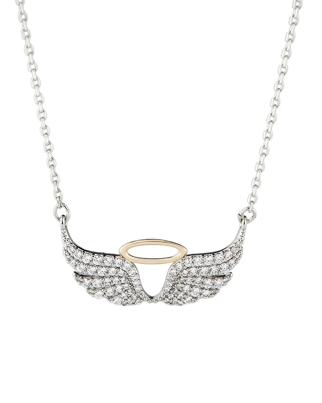 Silver gemstone necklace for women-Pave CZ Angel Wings Necklace