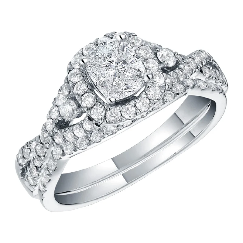 Designer engagement ring for women-14K White Gold 1 Ct.Tw. Diamond Bridal Invisible Ring