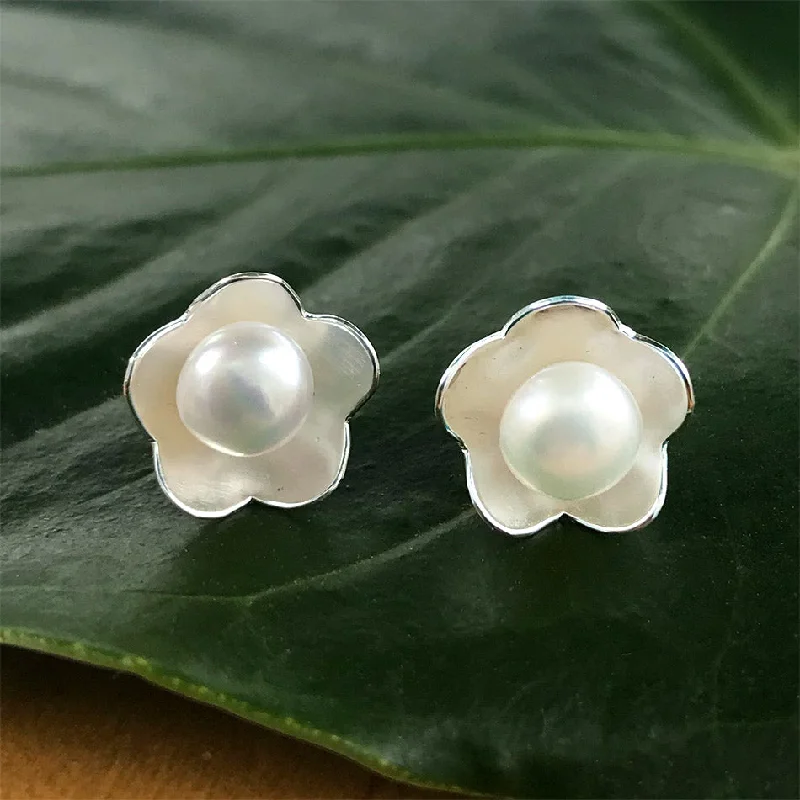 Long drop earrings for women-Hidden Pearl Studs - Sterling Silver, Indonesia