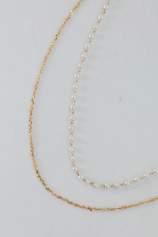 Custom diamond pendant necklace for women-FINAL SALE - Kelsey Gold Pearl Layered Chain Necklace