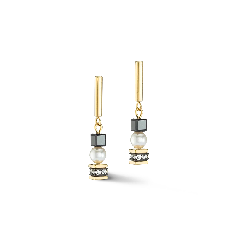 Modern earrings for women-Earrings Mysterious Cubes & Pearls gold-black