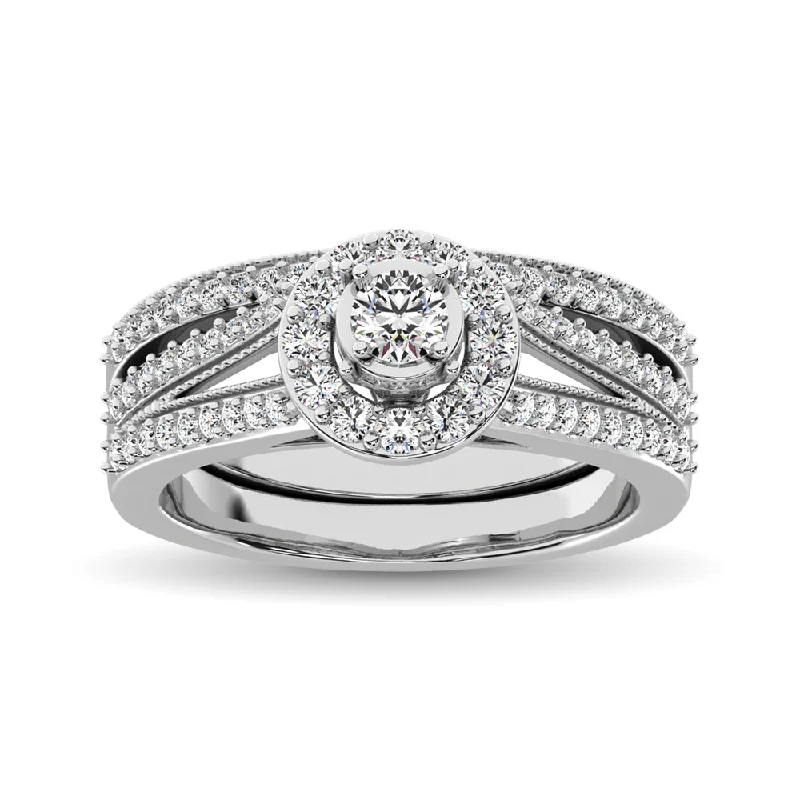 Custom engagement ring for women-10K White Gold 3/4 Ctw Diamond Bridal Ring