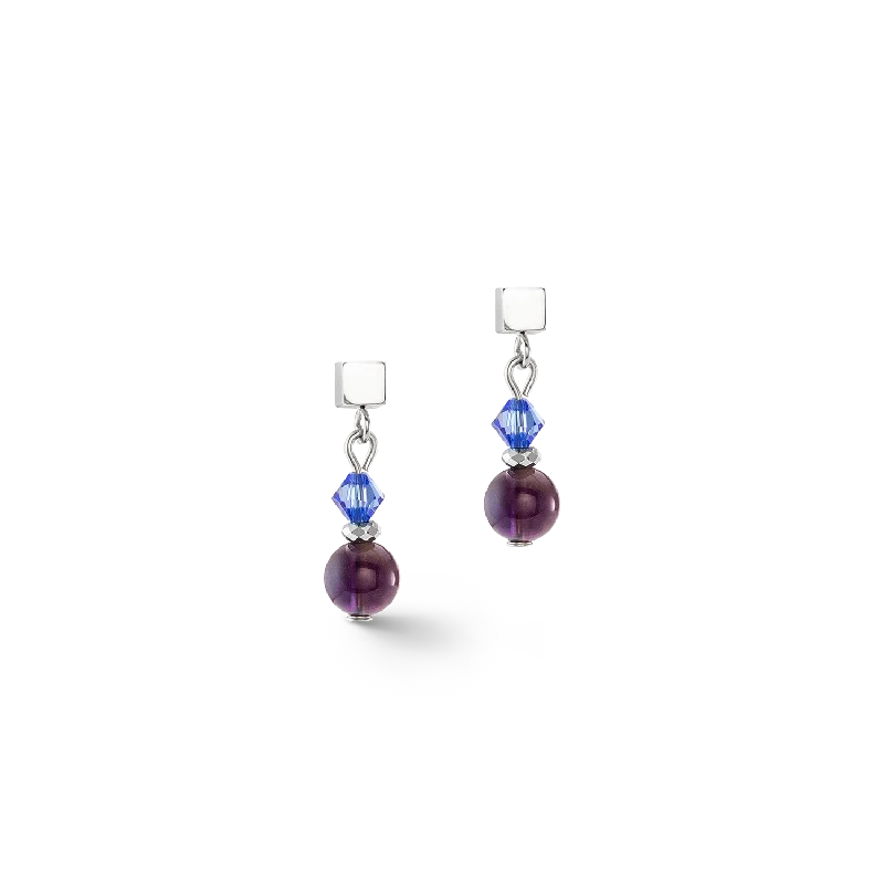 Colored drop earrings for women-Festive Spheres earrings silver-royal