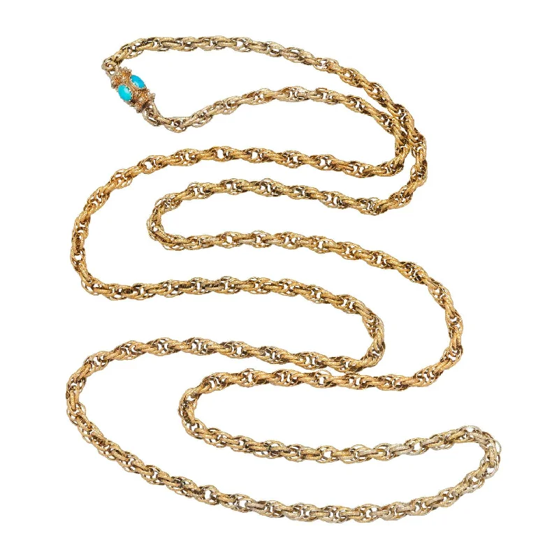 Personalized necklace for women-Georgian 15kt Twisted Rope Chain with Etruscan Turquoise Clasp