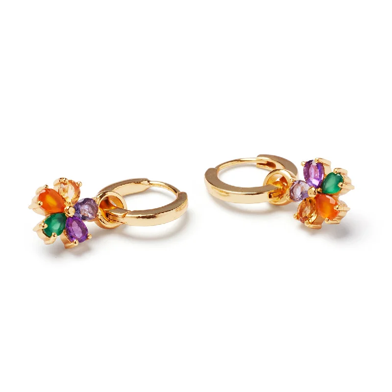 Luxury earrings for women-Rainbow Daisy Charm on Simple Huggie Set