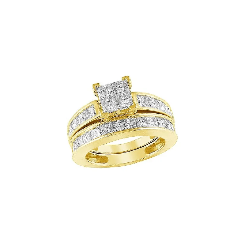 Princess cut engagement ring for women-14K Diamond Bridal Set with 3.00ctw