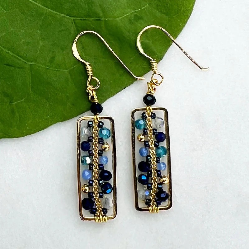 Diamond hoop earrings for women-Delicate Beaded Earrings - Blue, Thailand