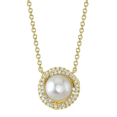 Designer necklace for women-0.13CT DIAMOND & CULTURED PEARL NECKLACE