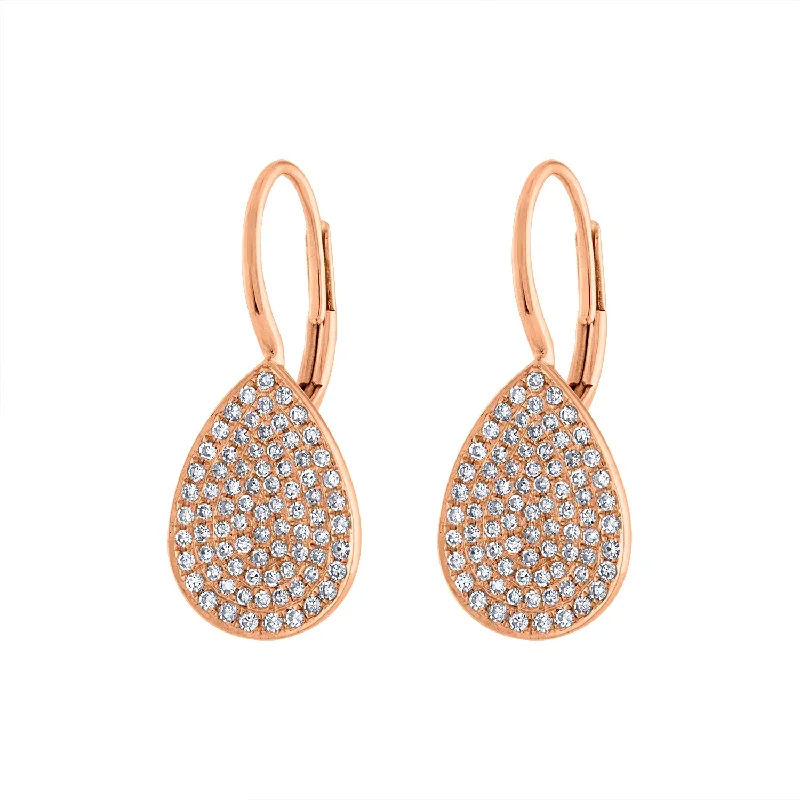 Simple diamond earrings for women-14KT GOLD DIAMOND PAVE TEARDROP EARRING