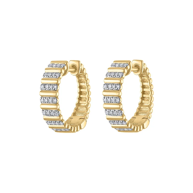 Diamond hoop earrings for women-14KT GOLD DIAMOND RIDGE HUGGIE EARRING