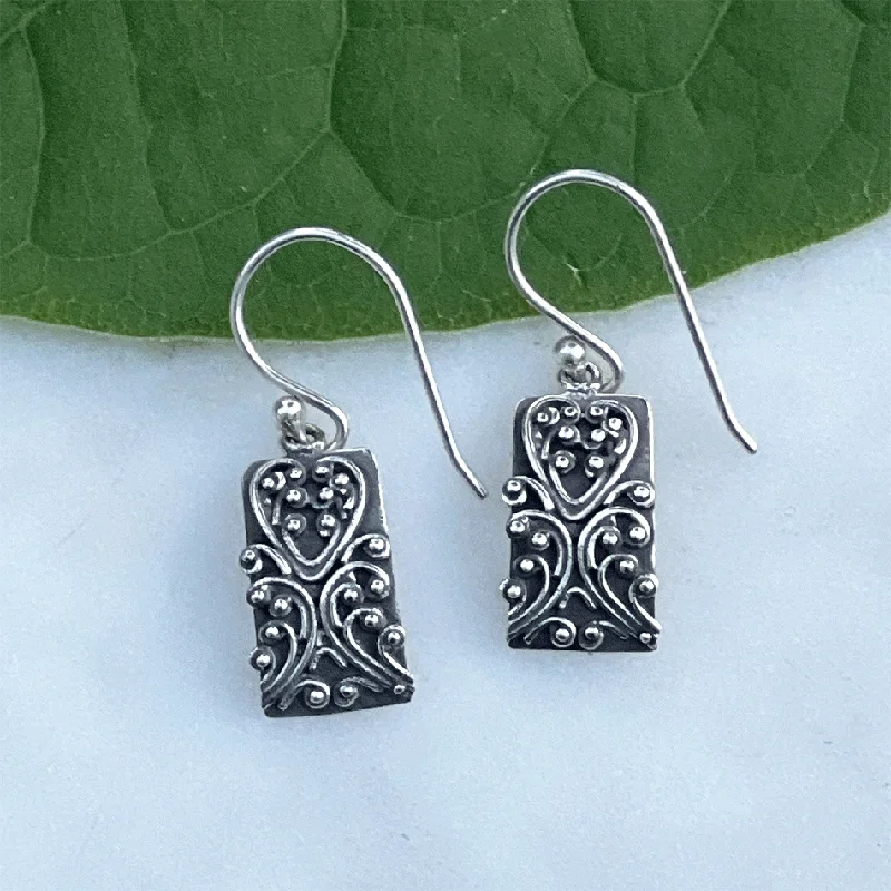 Simple gold earrings for women-Heartbeat Filigree Earrings- Sterling Silver, Indonesia